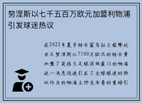 努涅斯以七千五百万欧元加盟利物浦引发球迷热议